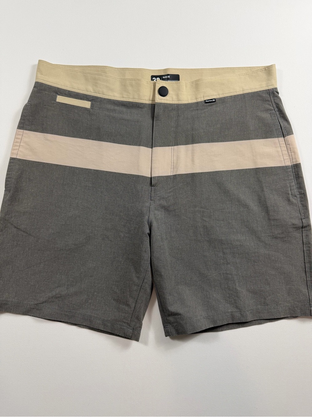 Hurley Phantom Boardshorts Mens 32 Gray Tan Stripe Hybrid Surf Shorts Coastal
